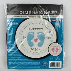 Dimensions 72-74127 Learn Craft Baby Footprints Round Counted Cross Stitch Kit‎